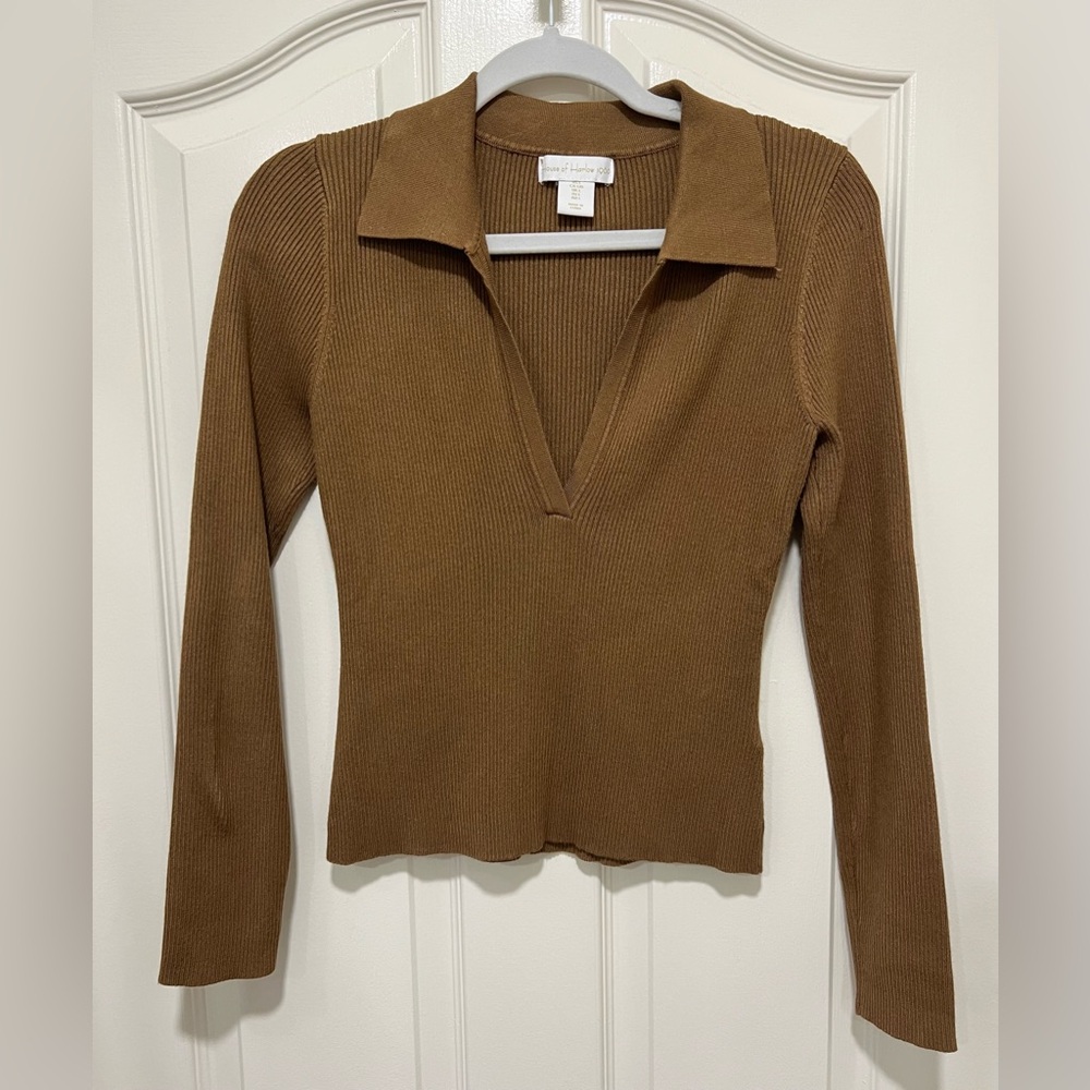 House of Harlow 1960 Ribbed Collar Long Sleeve Top NWOT